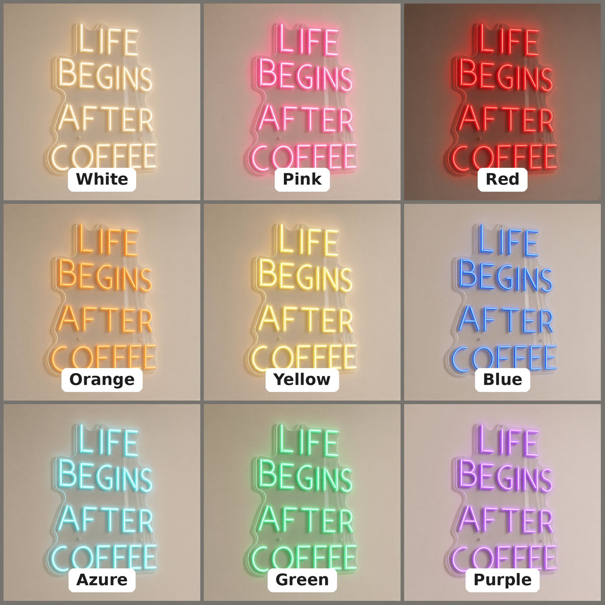 Life Begins After Coffee Wall Mount for Cafe Shop Counter LED Neon Sign - nine-color grid