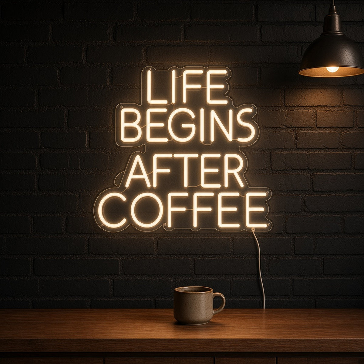 Life Begins After Coffee Block Letters for Kitchen LED Neon Sign - advertising view