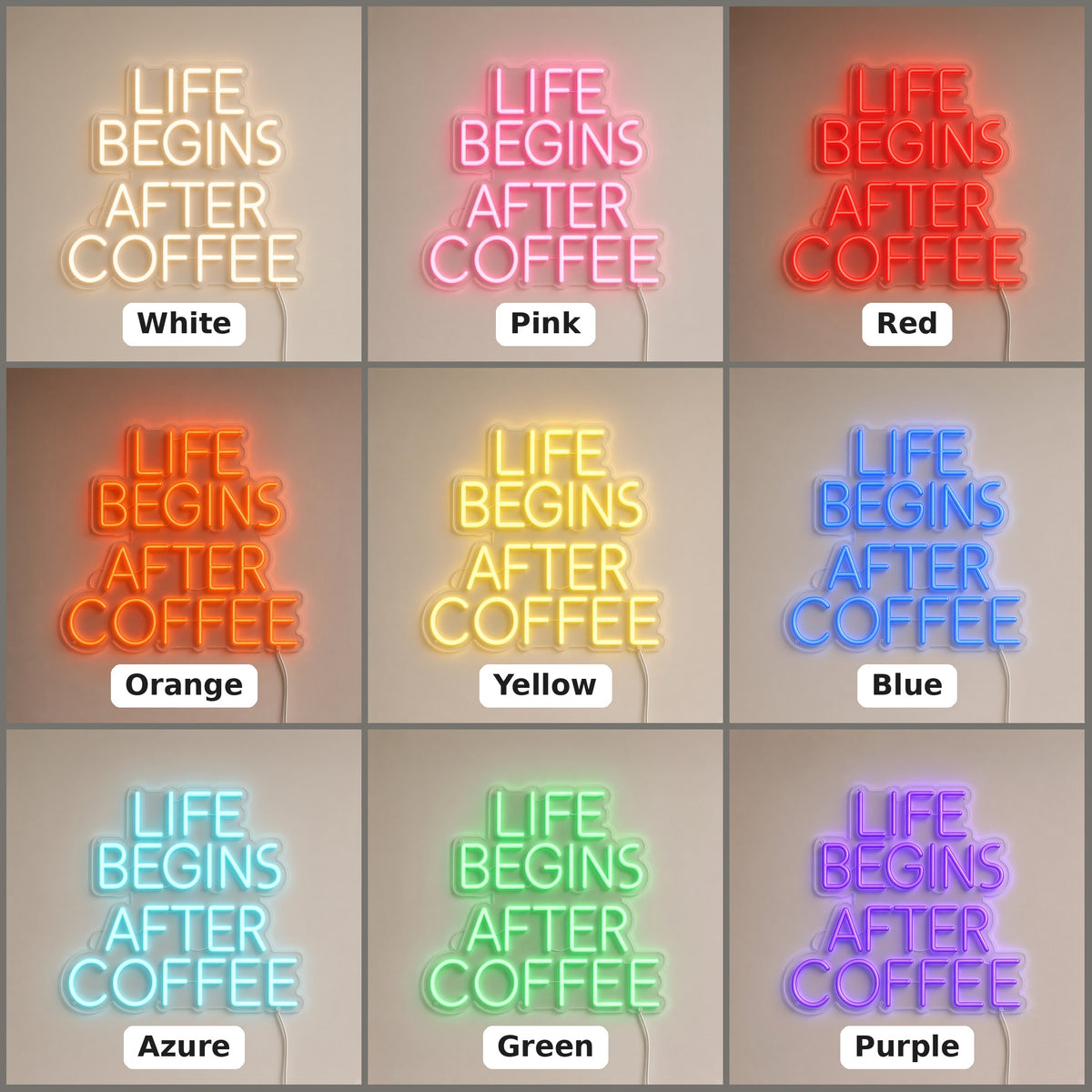 Life Begins After Coffee Block Letters for Kitchen LED Neon Sign - nine-color grid