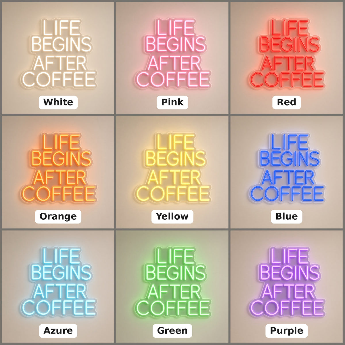 Life Begins After Coffee Kitchen Coffee Bar Decor LED Neon Sign - nine-color grid