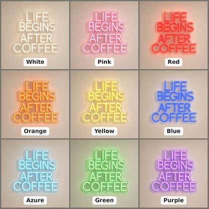 Life Begins After Coffee Kitchen Coffee Bar Decor LED Neon Sign - nine-color grid