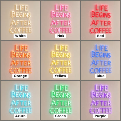 Life Begins After Coffee Tall for Cafe Barista LED Neon Sign - nine-color grid