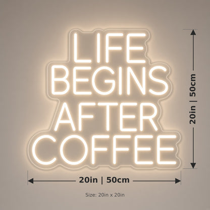 Life Begins After Coffee Stacked Letters for Coffee Corner LED Neon Sign - size guide