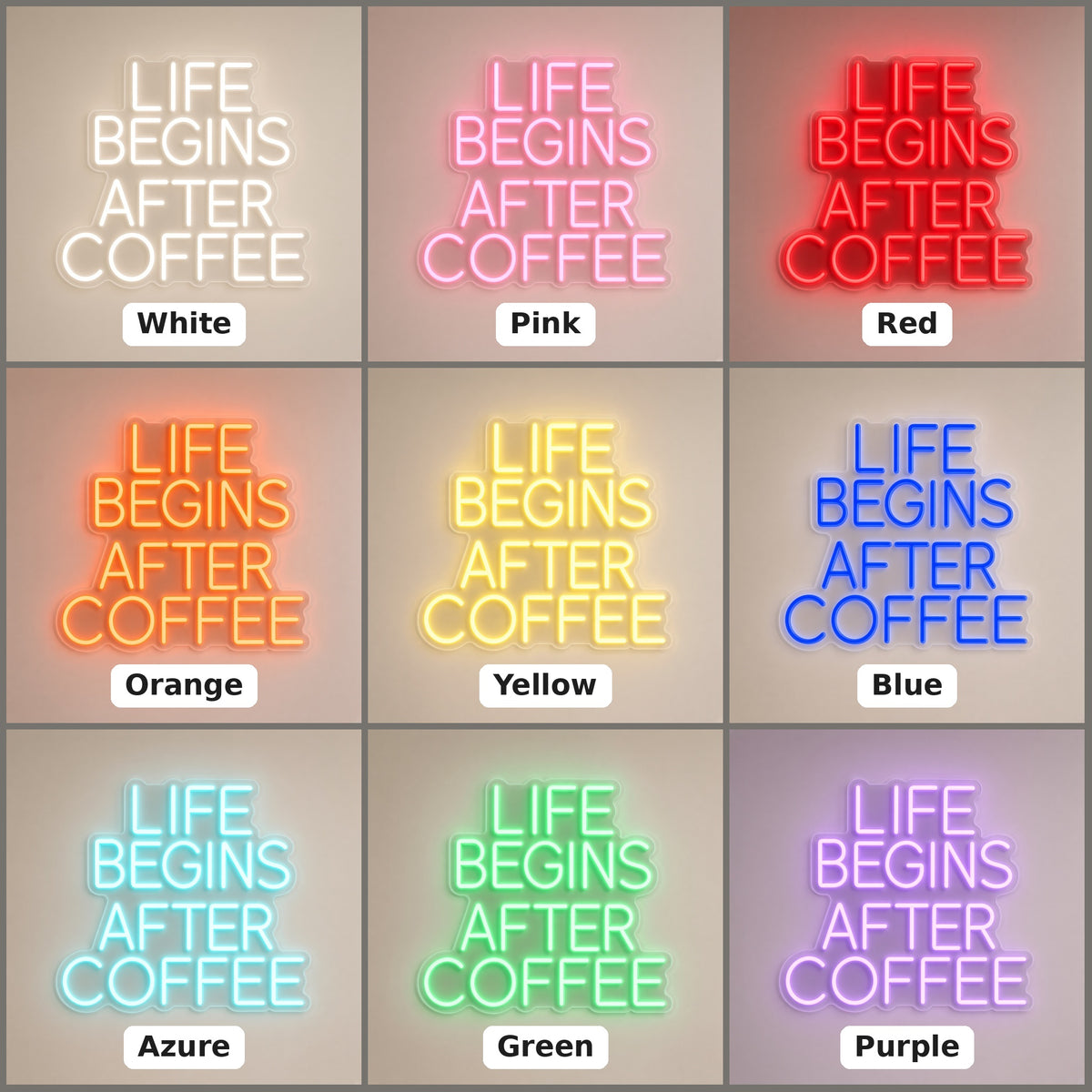 Life Begins After Coffee Stacked Letters for Coffee Corner LED Neon Sign - nine-color grid