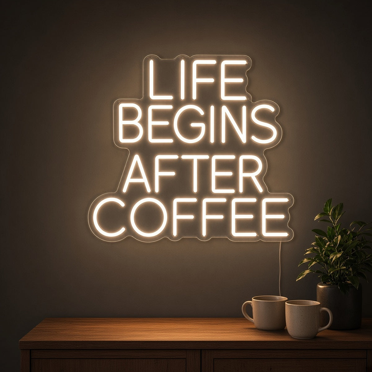 Life Begins After Coffee with Remote Dimmer for Home Office LED Neon Sign - lifestyle view