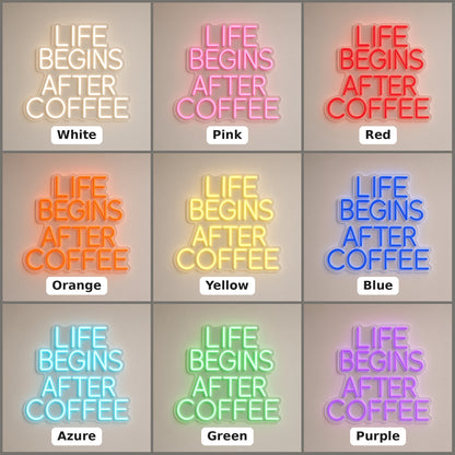 Life Begins After Coffee with Remote Dimmer for Home Office LED Neon Sign - nine-color grid