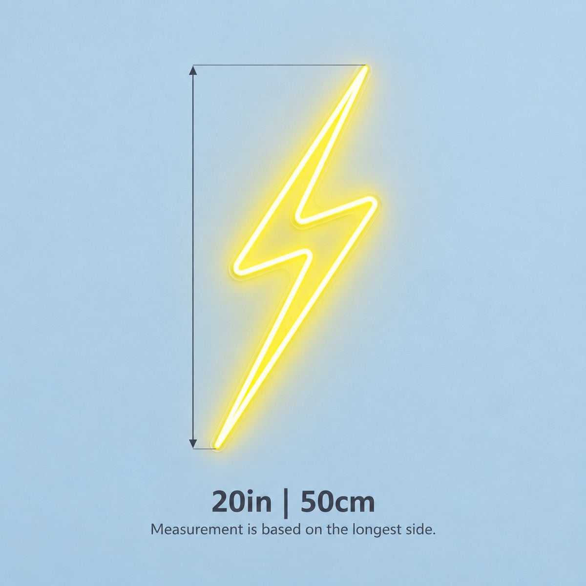 Lightning Bolt LED Neon Sign - size guide