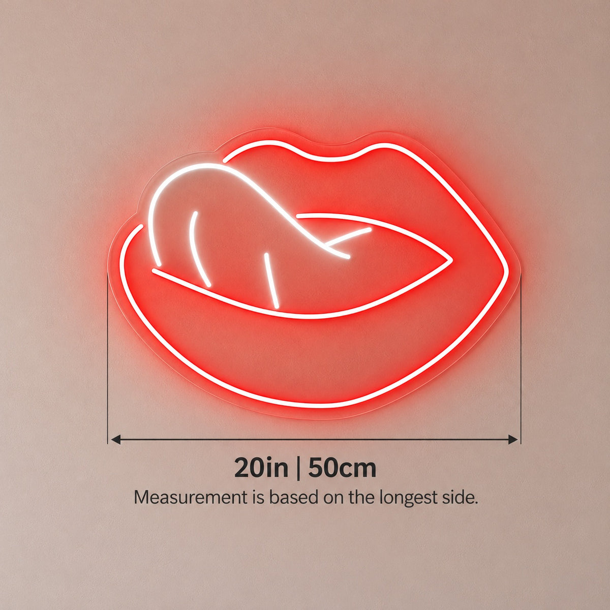 Lips And Tongue LED Neon Sign - size guide