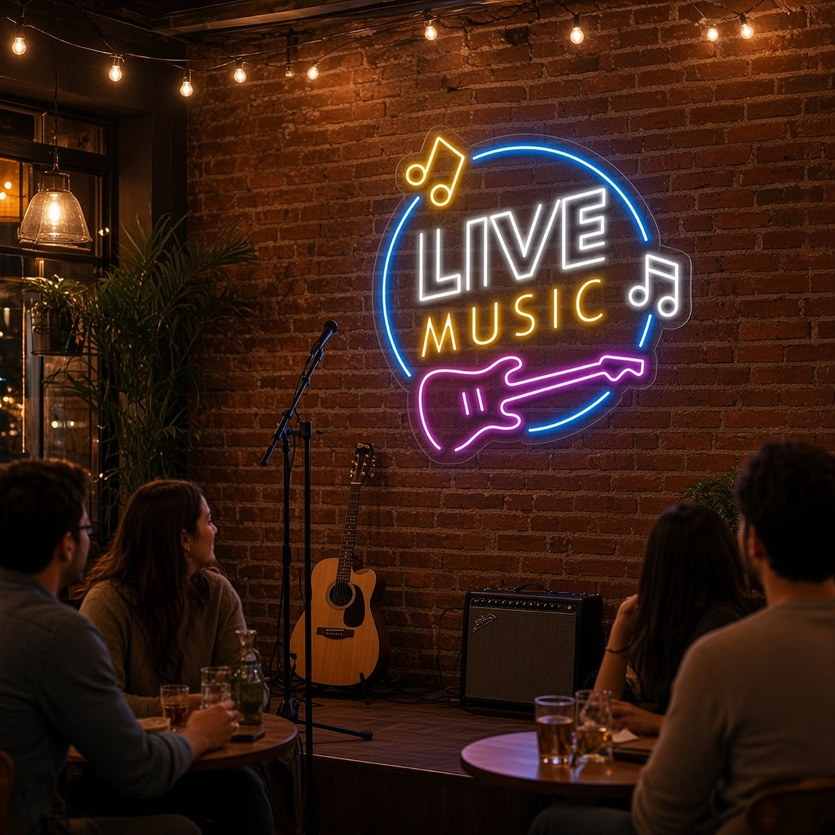 Live Music Guitar LED Neon Sign - advertising view