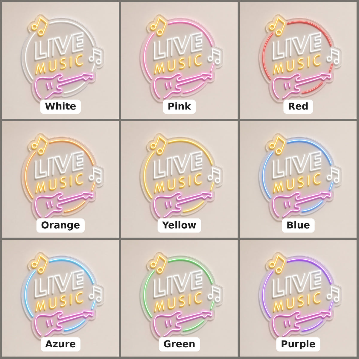 Live Music Guitar LED Neon Sign - nine-color grid