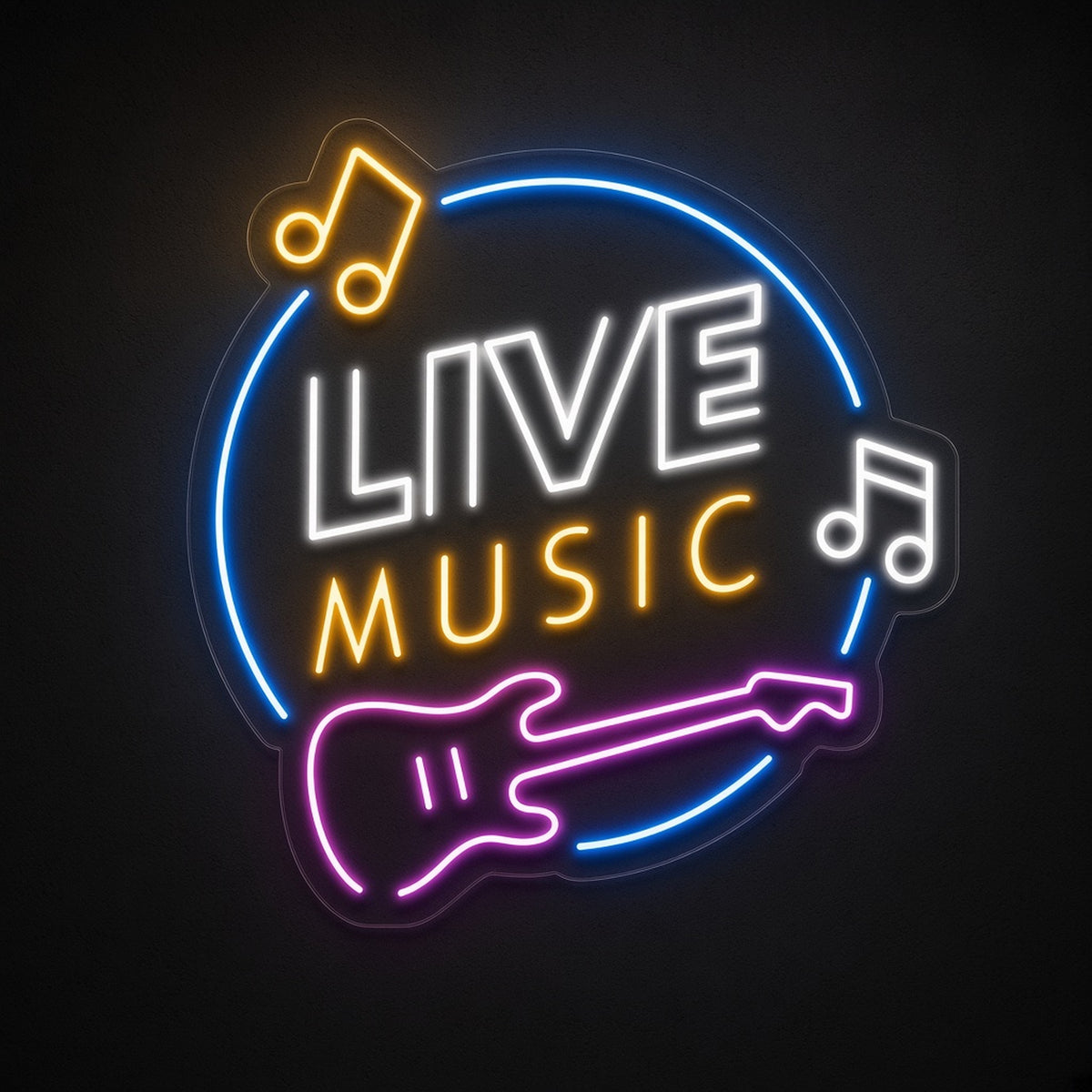 Live Music with Guitar and Music Notes for Studio LED Neon Sign - product hero