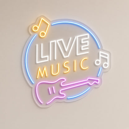 Live Music with Guitar and Music Notes for Studio LED Neon Sign - natural light view
