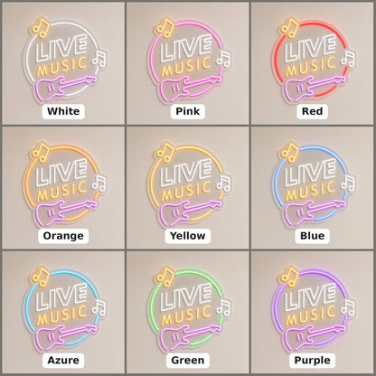 Live Music with Guitar and Music Notes for Studio LED Neon Sign - nine-color grid