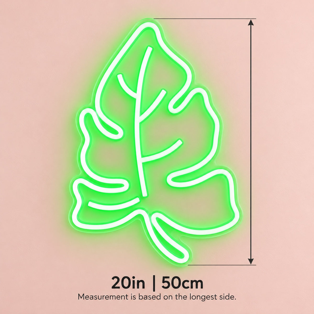 Lobed Tropical Leaf LED Neon Sign - size guide