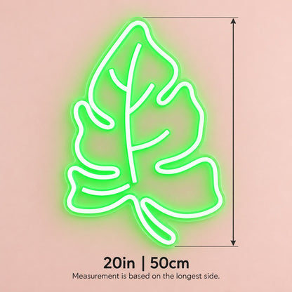 Lobed Tropical Leaf LED Neon Sign - size guide