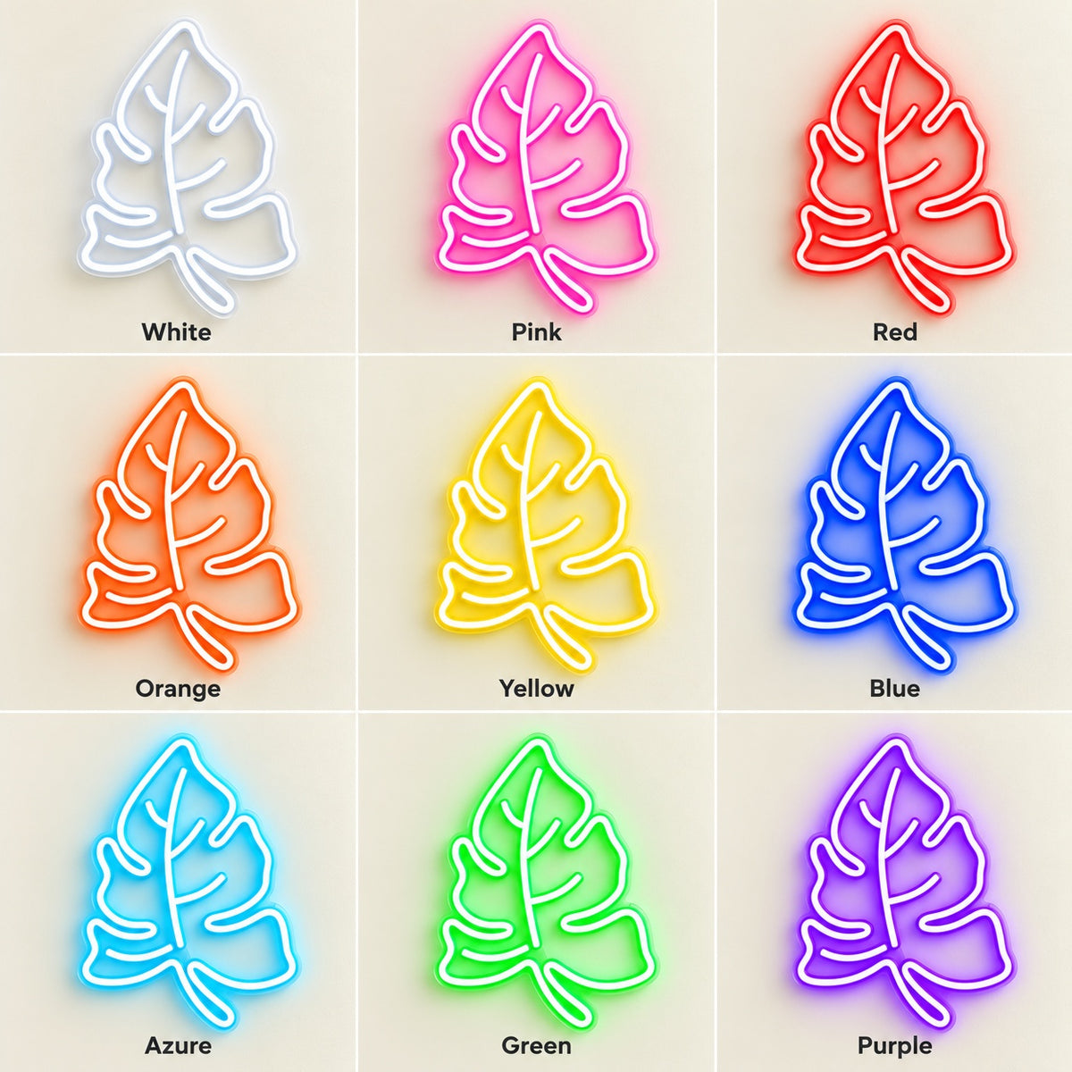 Lobed Tropical Leaf LED Neon Sign - nine-color grid