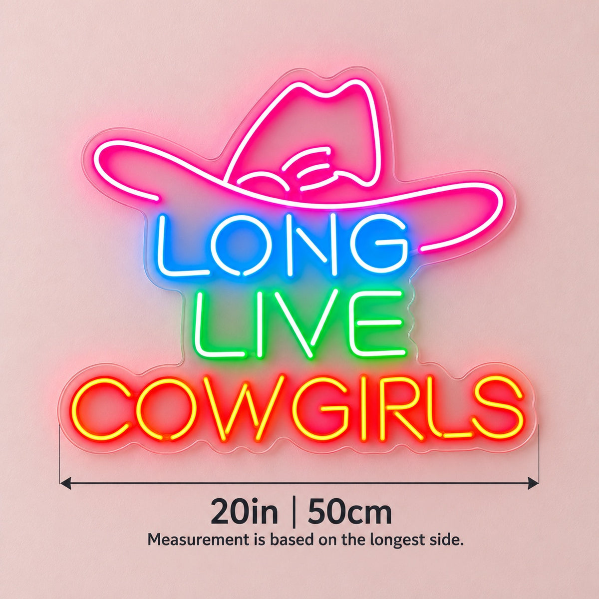 Long Live Cowgirls LED Neon Sign - size guide
