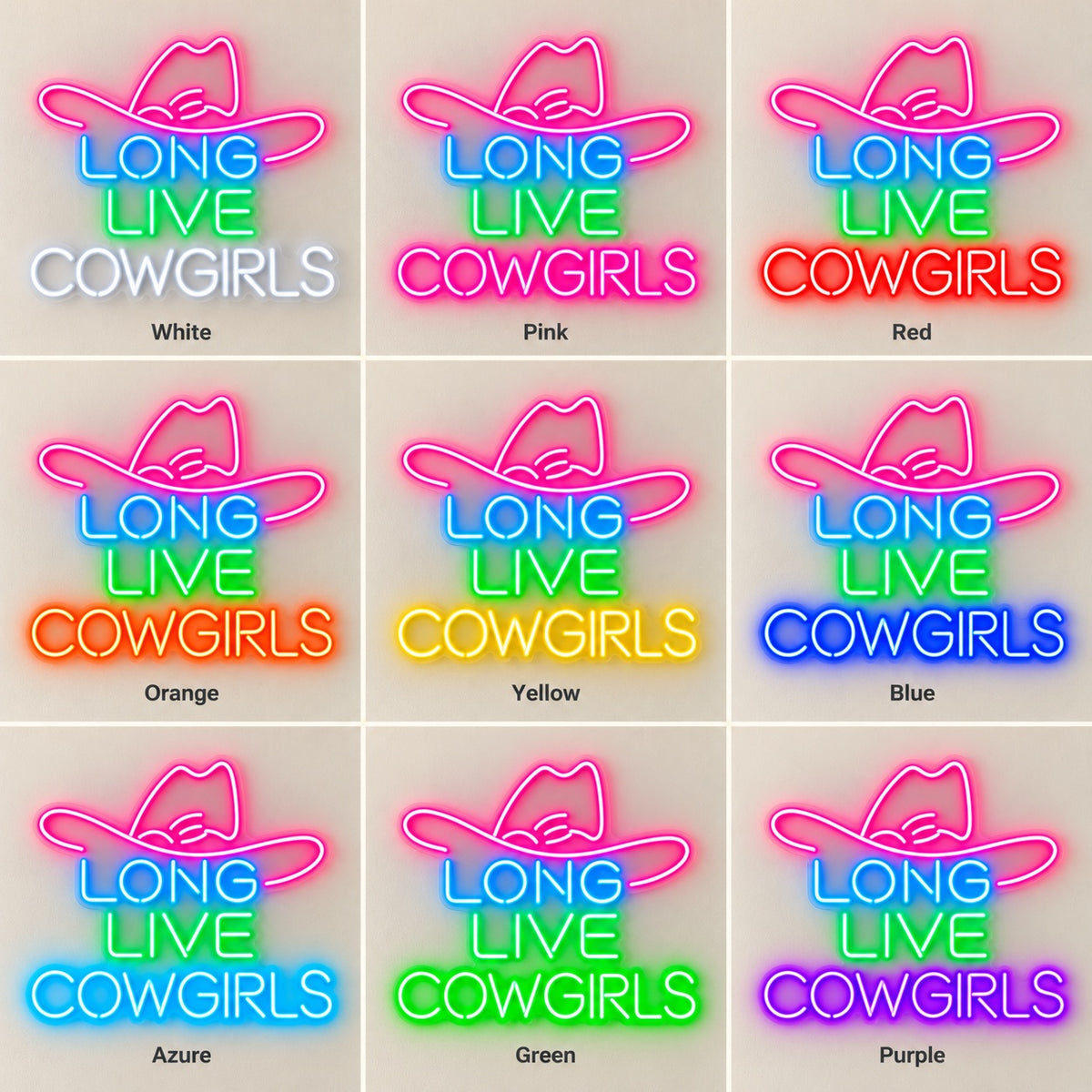 Long Live Cowgirls LED Neon Sign - nine-color grid