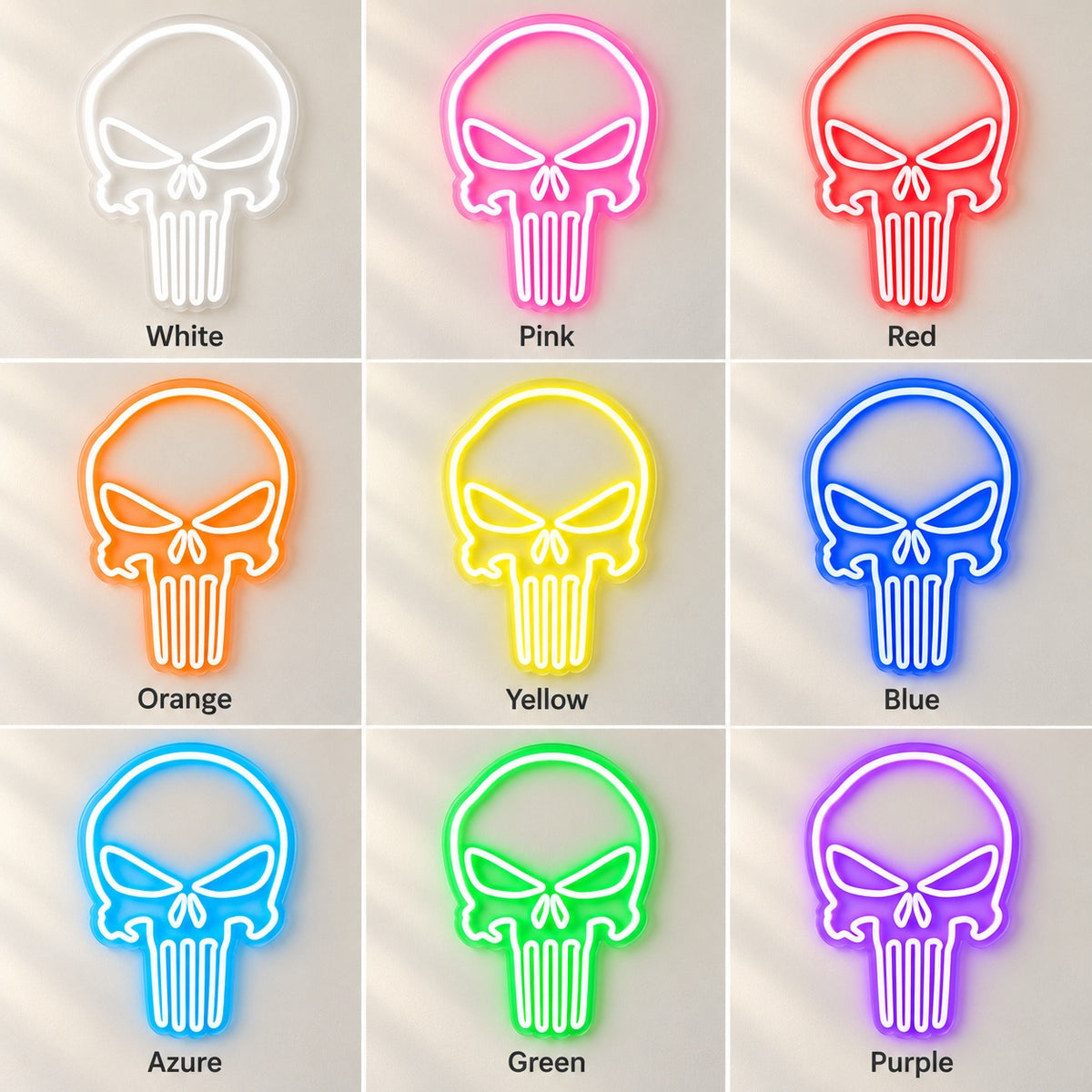 Long Toothed Skull LED Neon Sign - nine-color grid
