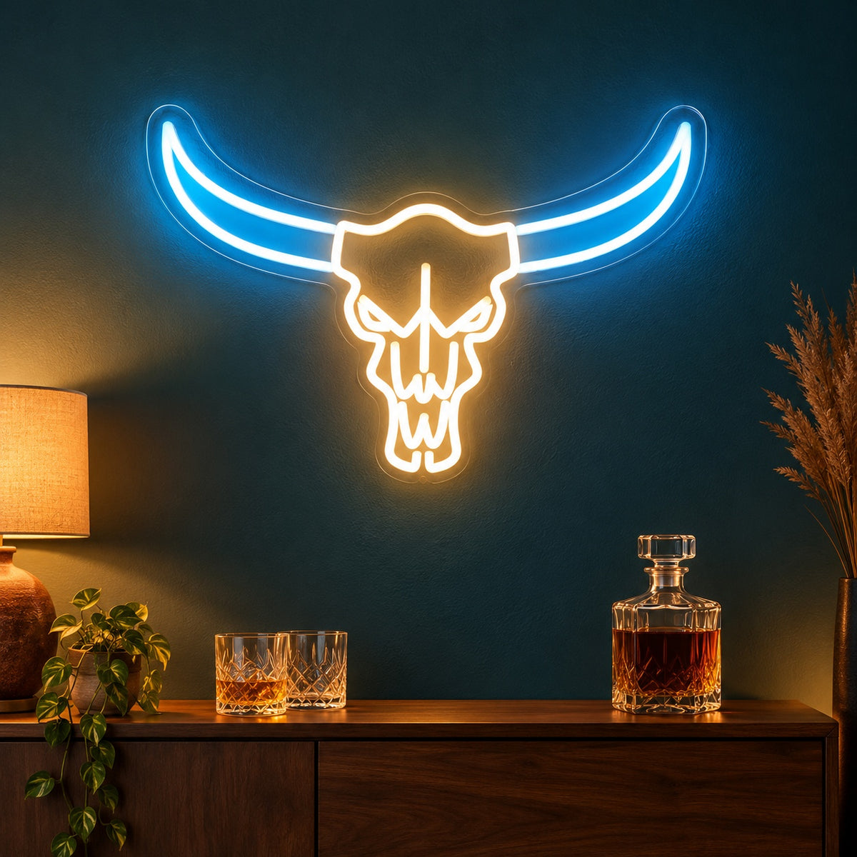 Longhorn Bull Skull LED Neon Sign - advertising view