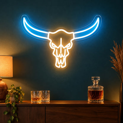 Longhorn Bull Skull LED Neon Sign - advertising view