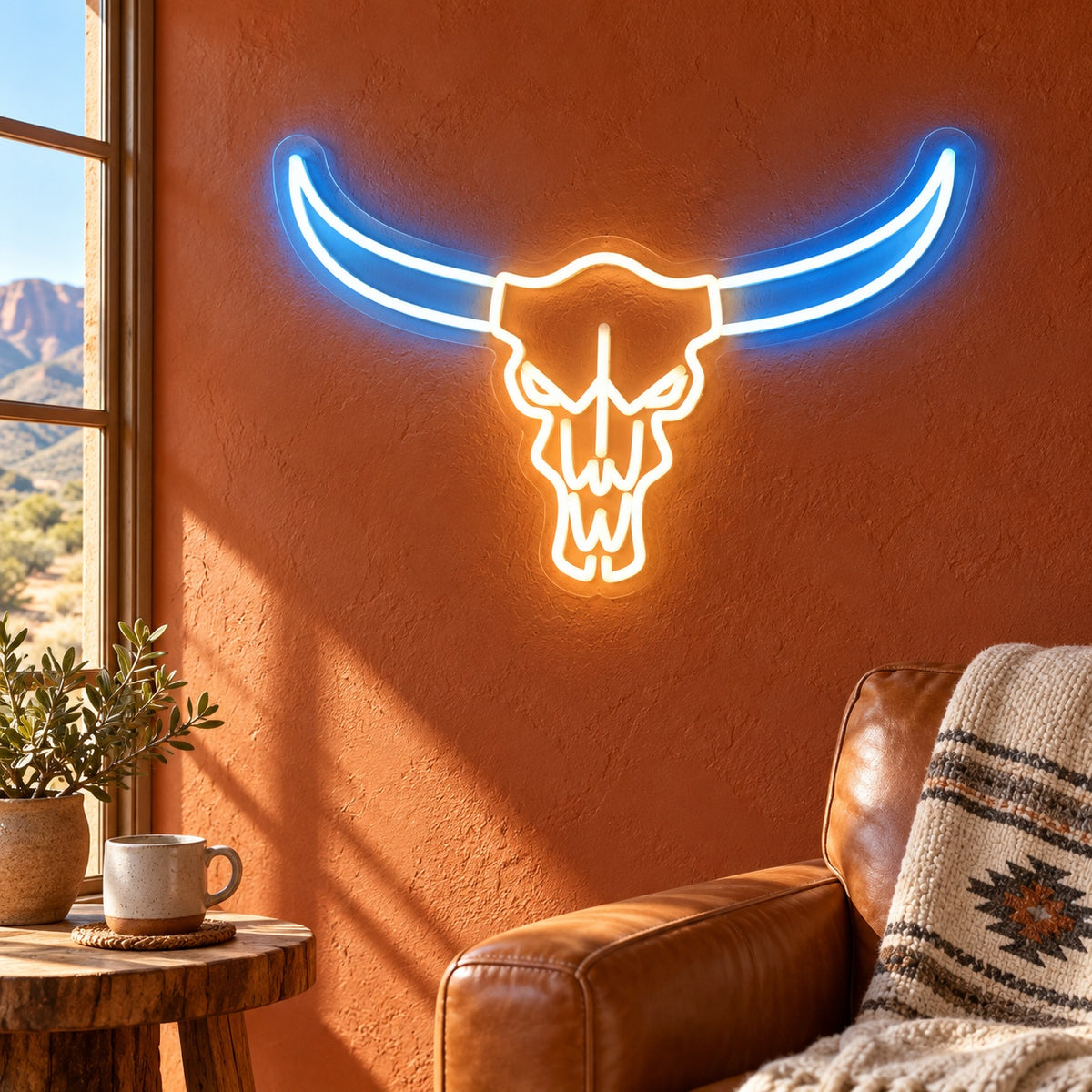 Longhorn Bull Skull LED Neon Sign - lifestyle view