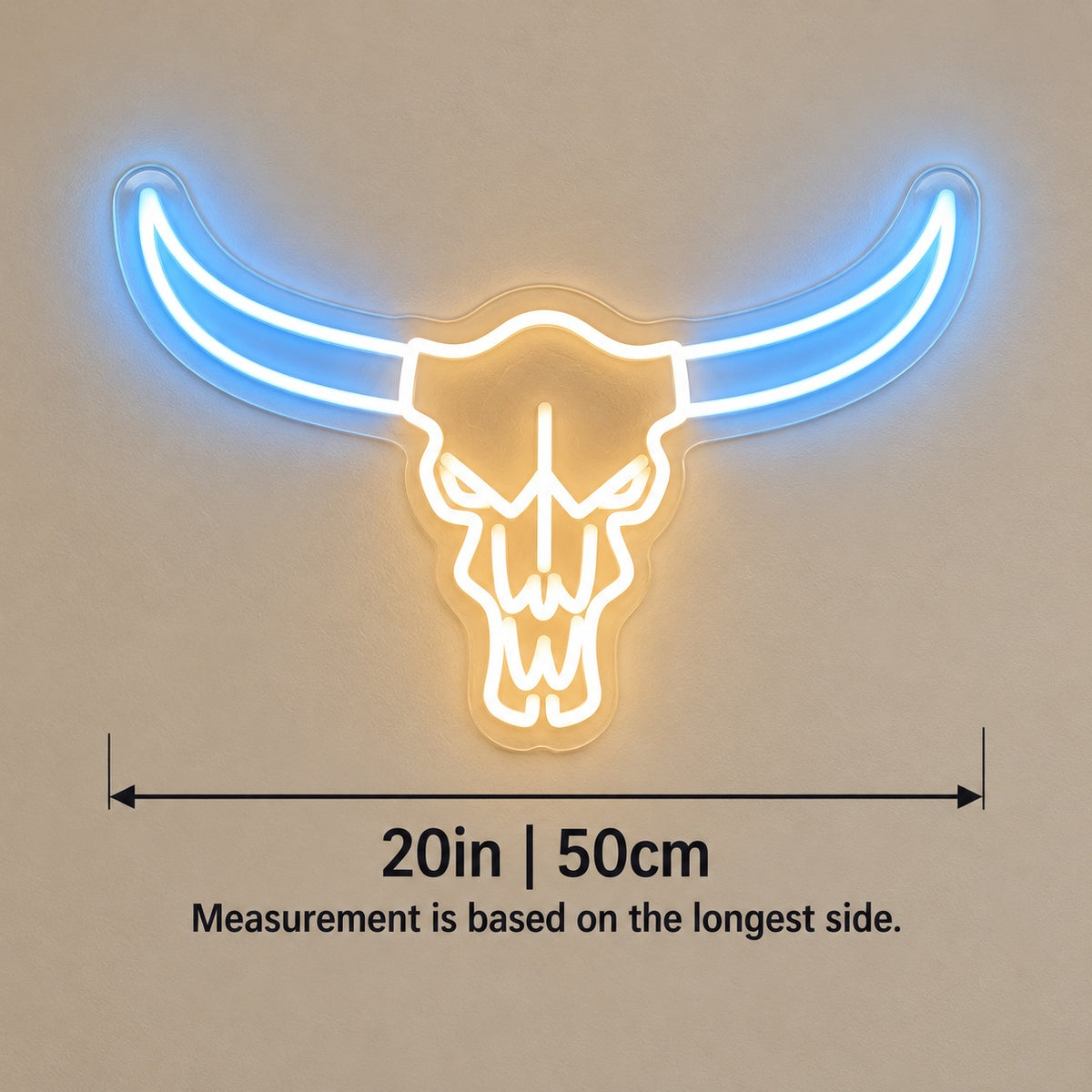 Longhorn Bull Skull LED Neon Sign - size guide