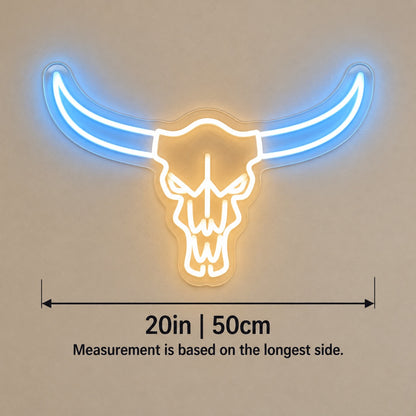 Longhorn Bull Skull LED Neon Sign - size guide