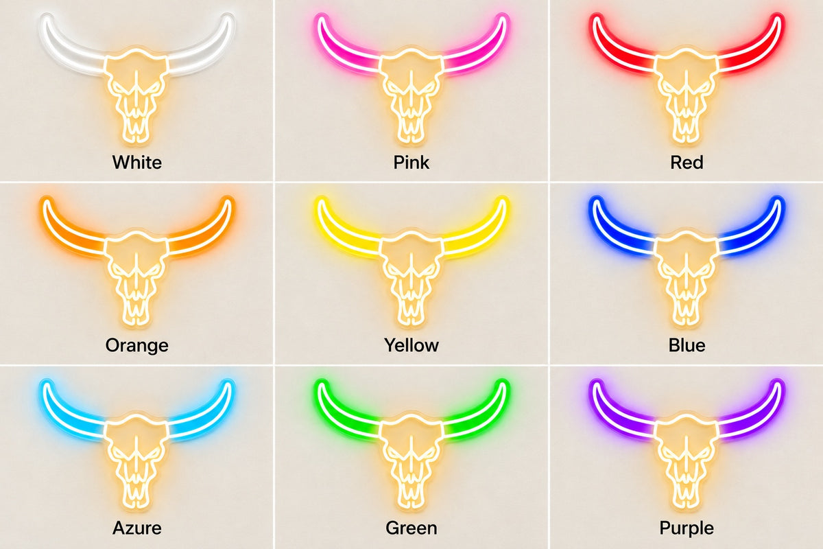 Longhorn Bull Skull LED Neon Sign - nine-color grid