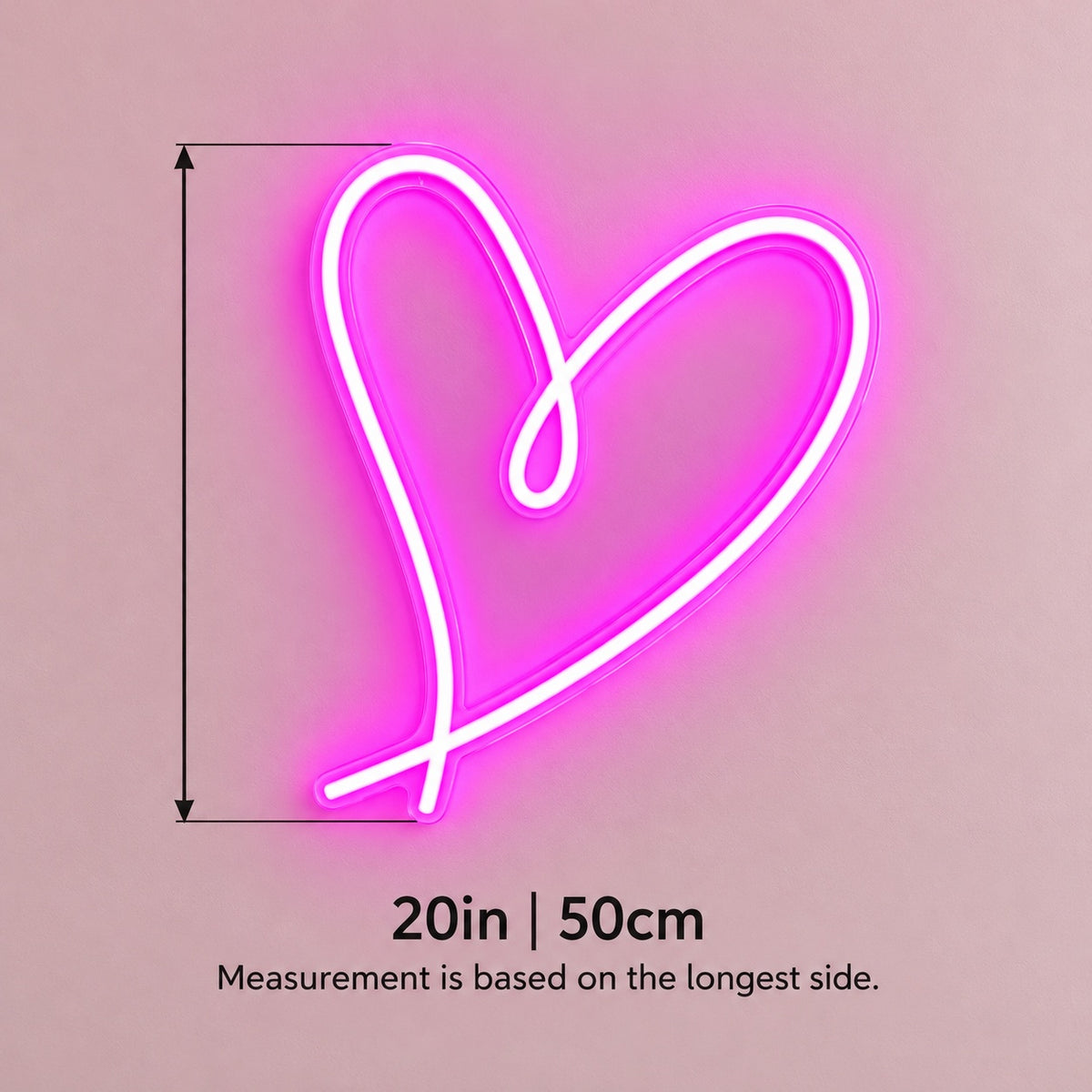 Looped Heart LED Neon Sign - size guide