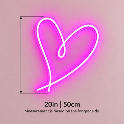 Looped Heart LED Neon Sign - size guide
