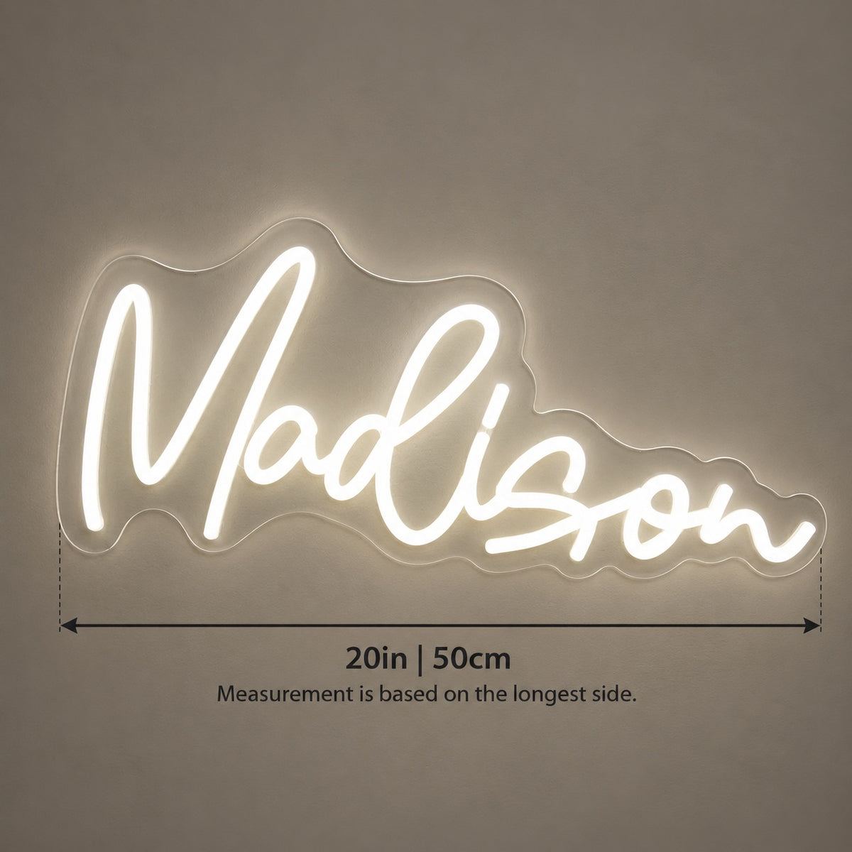 Madison LED Neon Sign - size guide