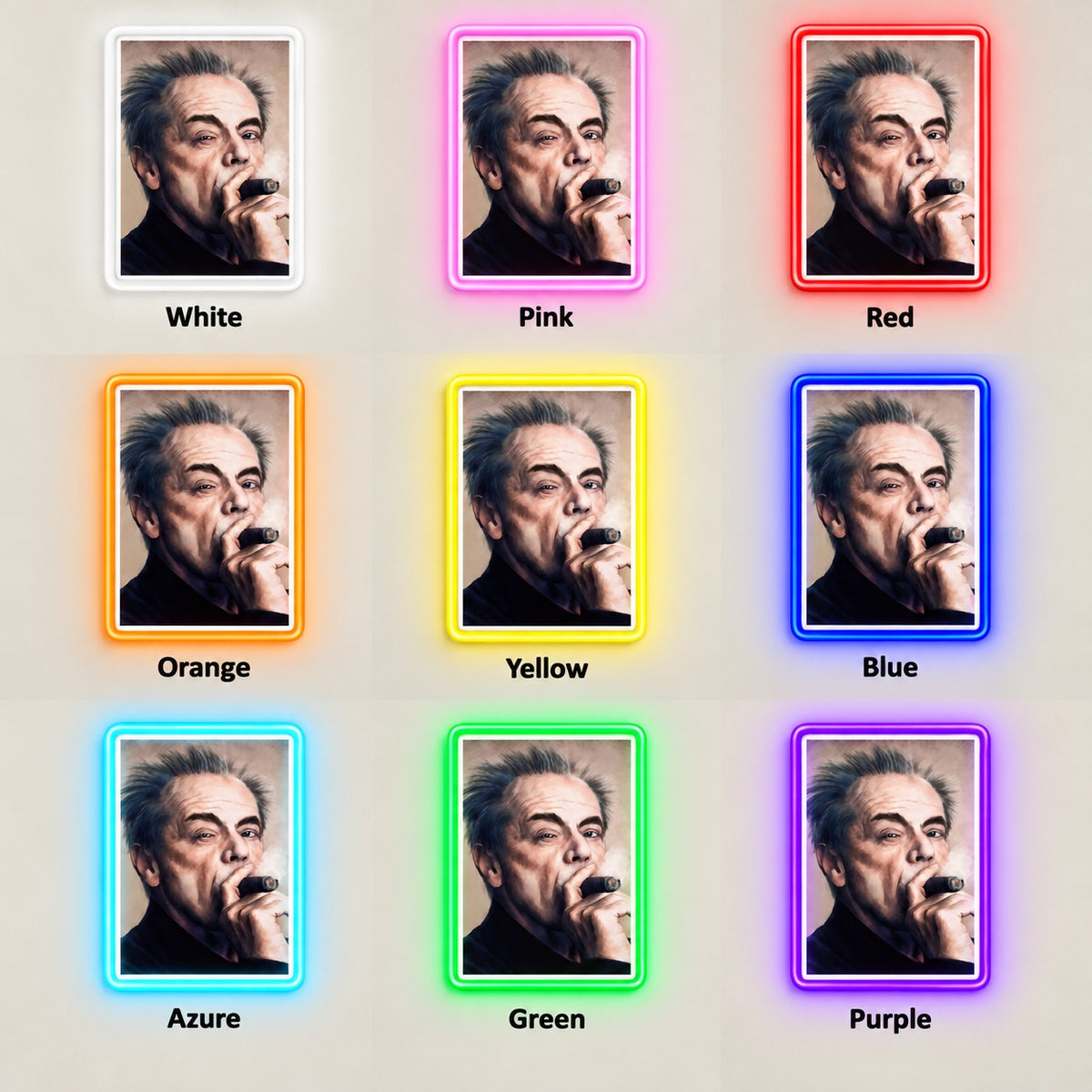 Man Smoking Cigar Portrait LED Neon Sign - nine-color grid