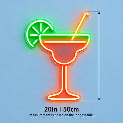 Margarita Glass with LED Neon Sign - size guide