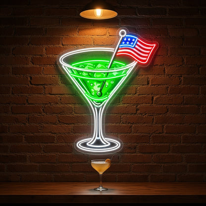 Martini Glass American Flag Cocktail for Home Bar LED Neon Sign - advertising view