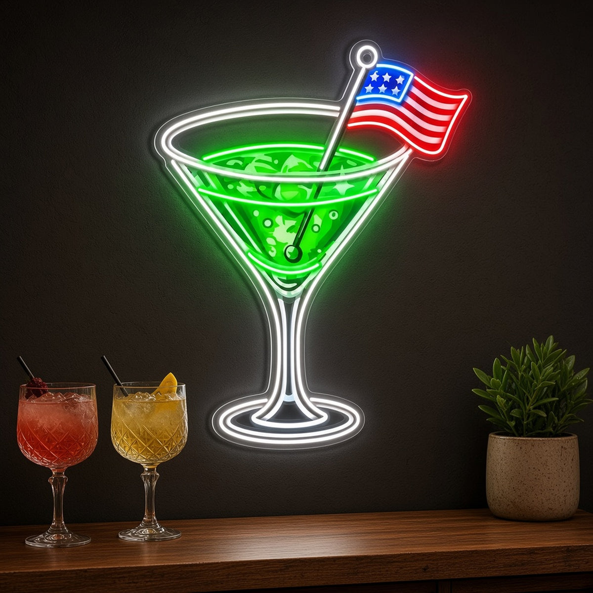 Martini Glass American Flag Cocktail for Home Bar LED Neon Sign - lifestyle view