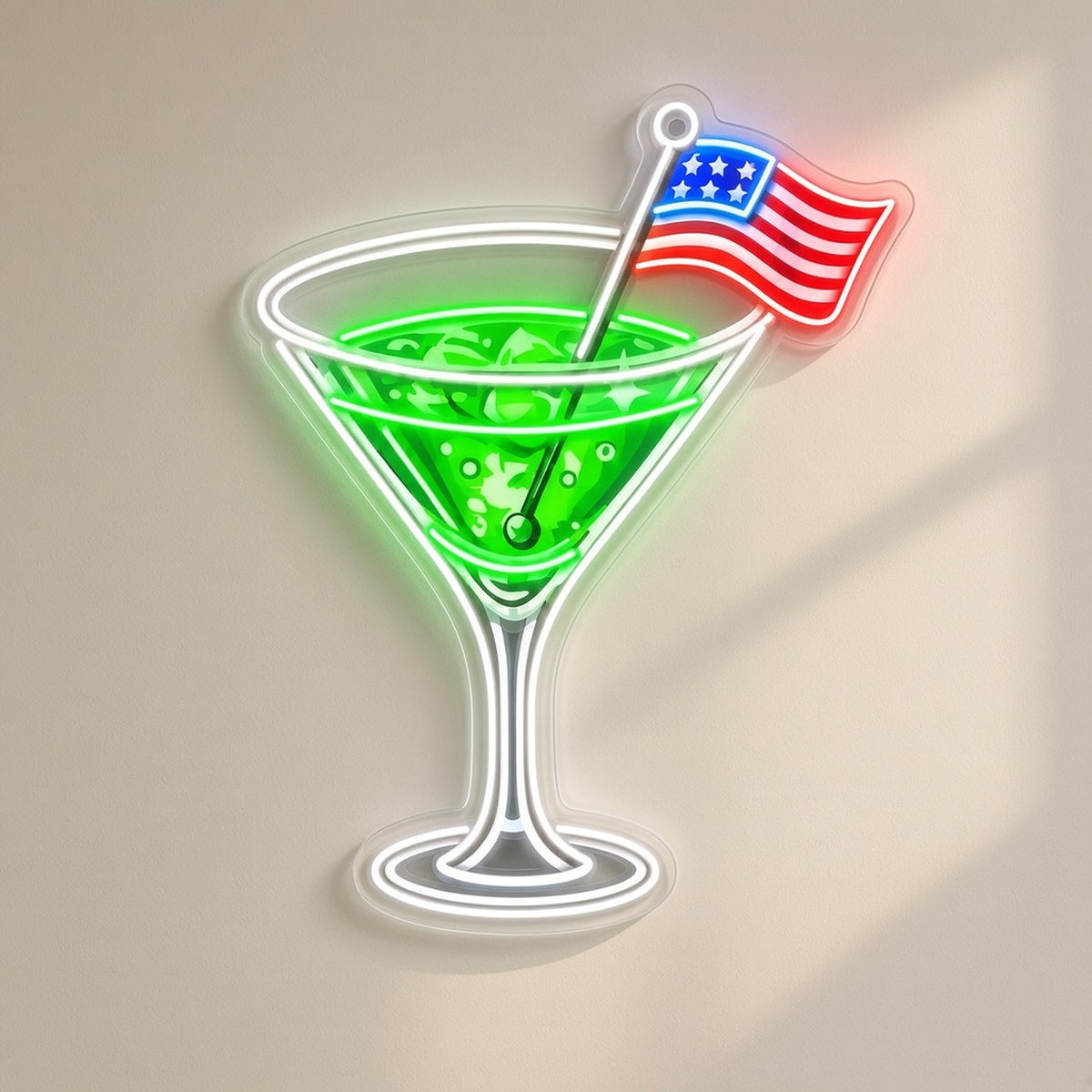 Martini Glass American Flag Cocktail for Home Bar LED Neon Sign - natural light view