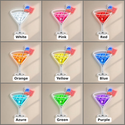 Martini Glass American Flag Cocktail for Home Bar LED Neon Sign - nine-color grid