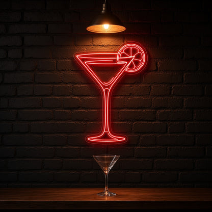Martini Glass Cocktail with Citrus Slice for Home Bar Decor LED Neon Sign - advertising view