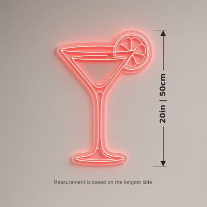 Martini Glass Cocktail with Citrus Slice for Home Bar Decor LED Neon Sign - size guide