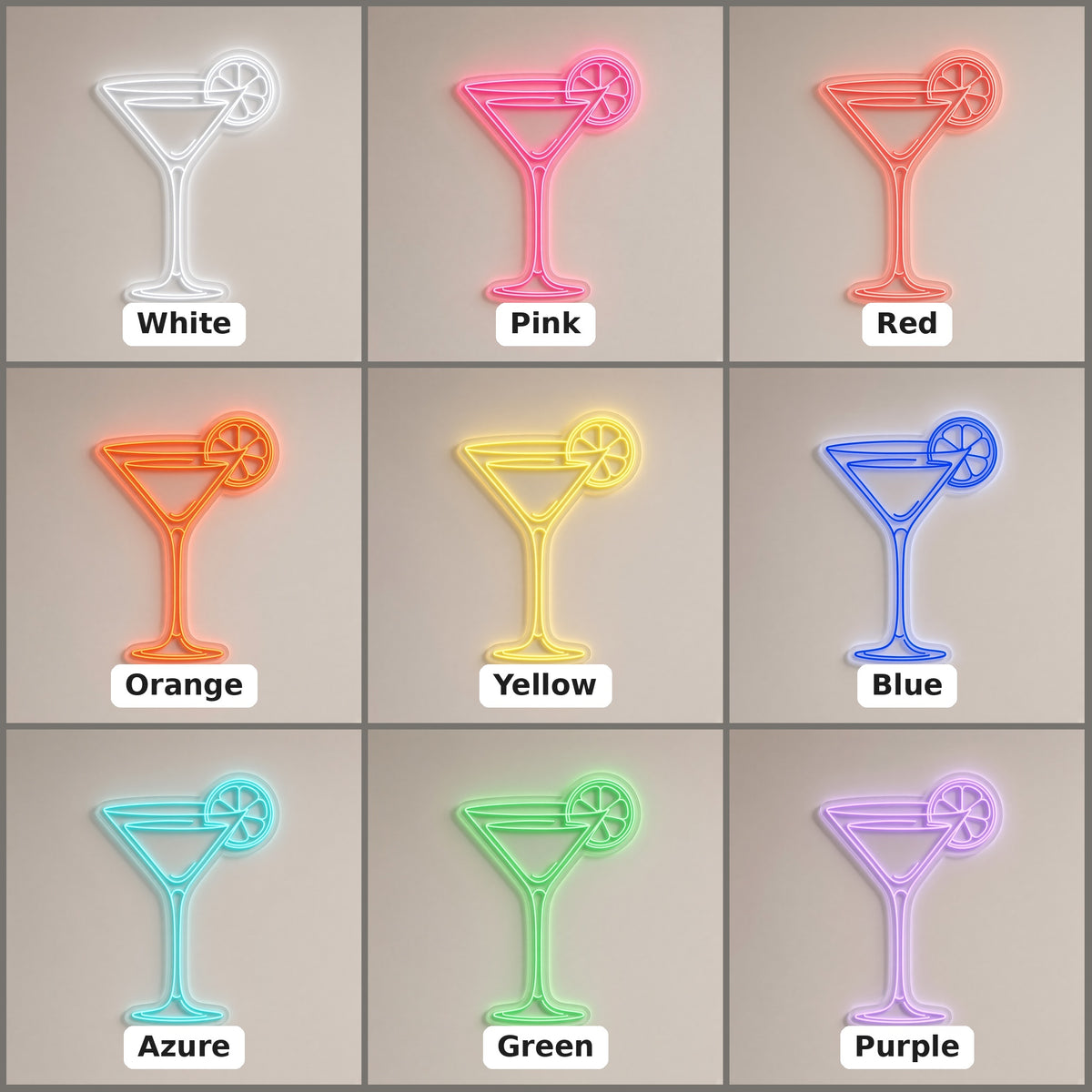 Martini Glass Cocktail with Citrus Slice for Home Bar Decor LED Neon Sign - nine-color grid