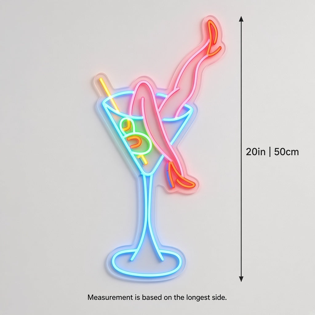 Martini Glass With Legs LED Neon Sign - size guide