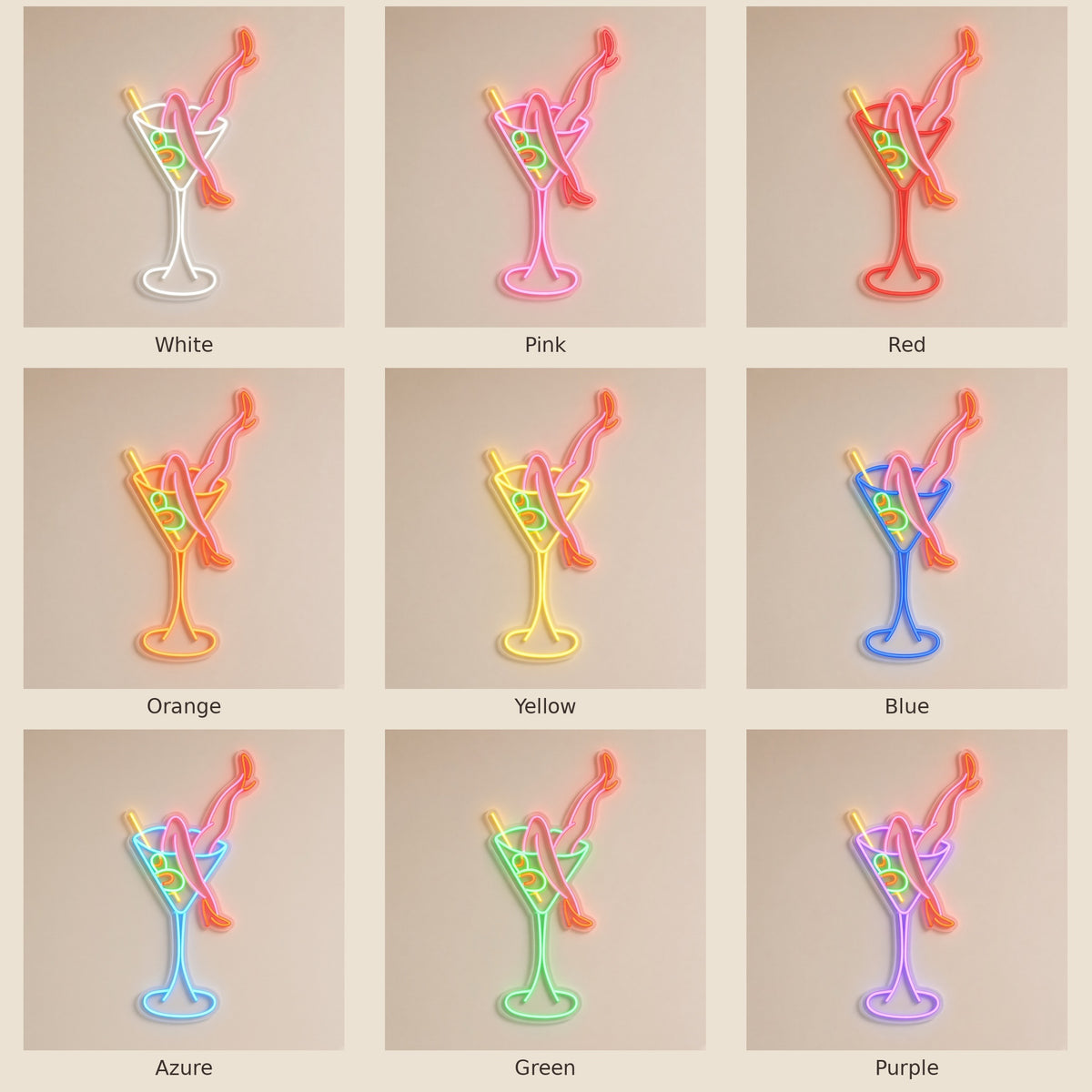 Martini Glass With Legs LED Neon Sign - nine-color grid