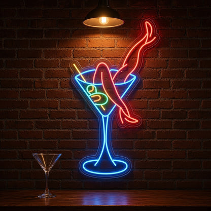 Martini Glass with Legs Retro Pin Up Cocktail for Bar Lounge LED Neon Sign - advertising view