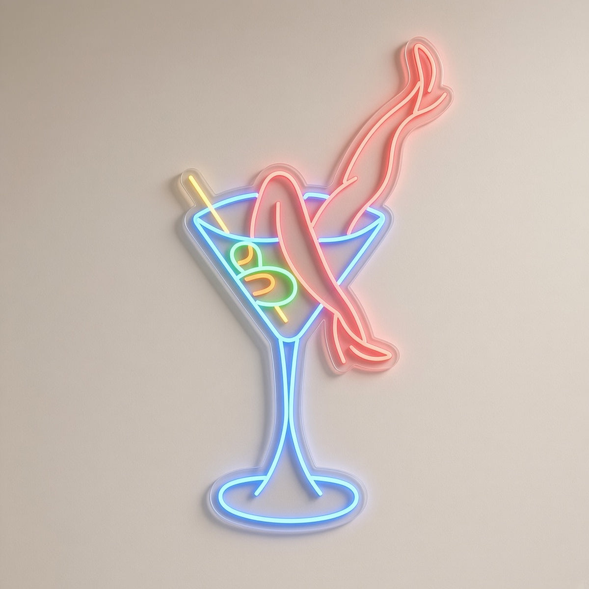 Martini Glass with Legs Retro Pin Up Cocktail for Bar Lounge LED Neon Sign - natural light view