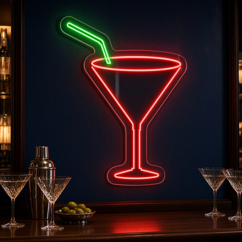 Martini Glass with Straw LED Neon Sign - advertising view