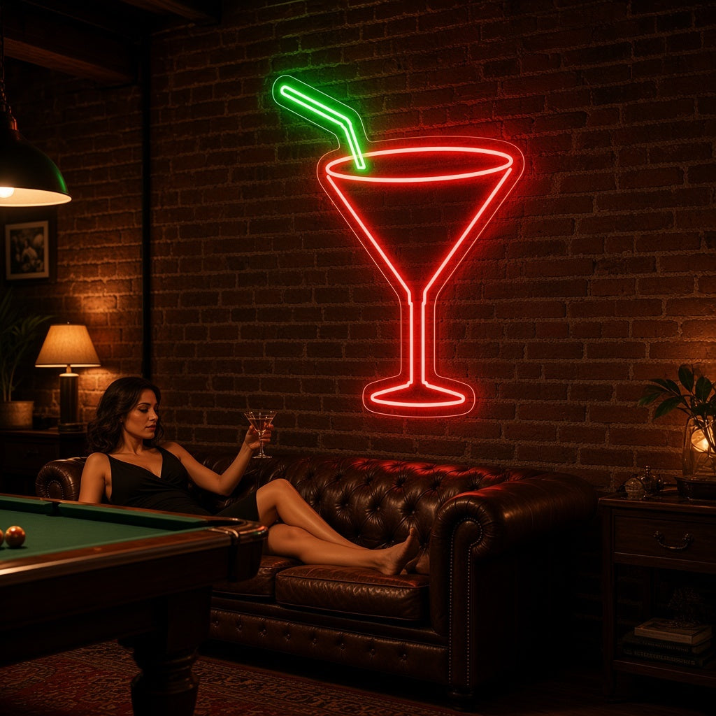 Martini Glass with Straw LED Neon Sign - lifestyle view