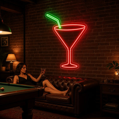 Martini Glass with Straw LED Neon Sign - lifestyle view