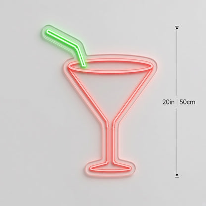 Martini Glass with Straw LED Neon Sign - size guide