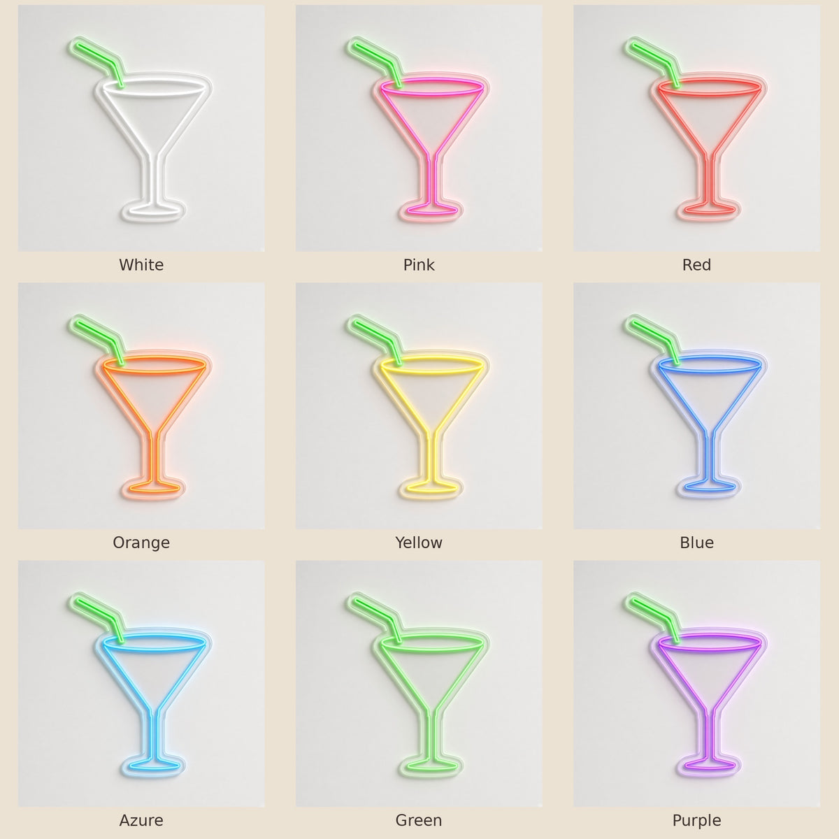 Martini Glass with Straw LED Neon Sign - nine-color grid
